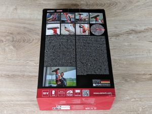 Verpackung des Einhell BRILLIANTO Fensterreinigers von hinten