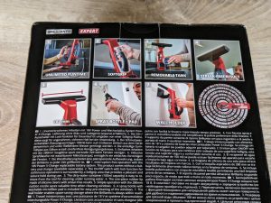 Verpackung des Einhell BRILLIANTO Fensterreinigers von hinten in der Nahansicht v1