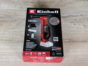 Verpackung des Einhell BRILLIANTO Fensterreinigers von vorne