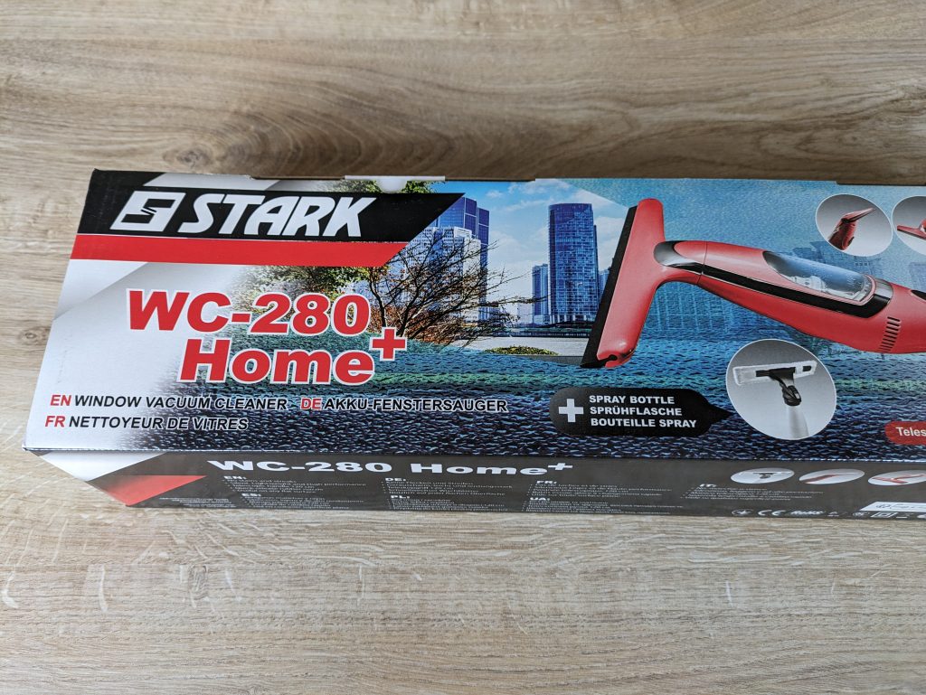 Verpackung des STARK WC 280 Home+ Fenstersaugers von vorne in der zweiten Nahansicht