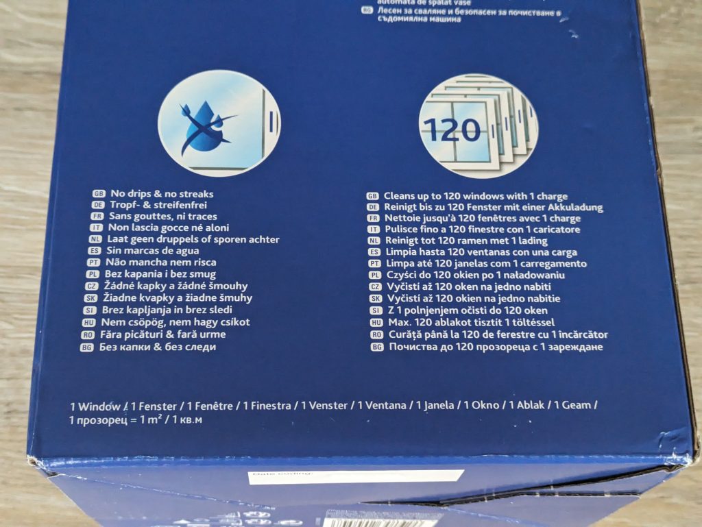 Verpackung des Vileda Windomatic Power Fenstersaugers von links dritte Ansicht