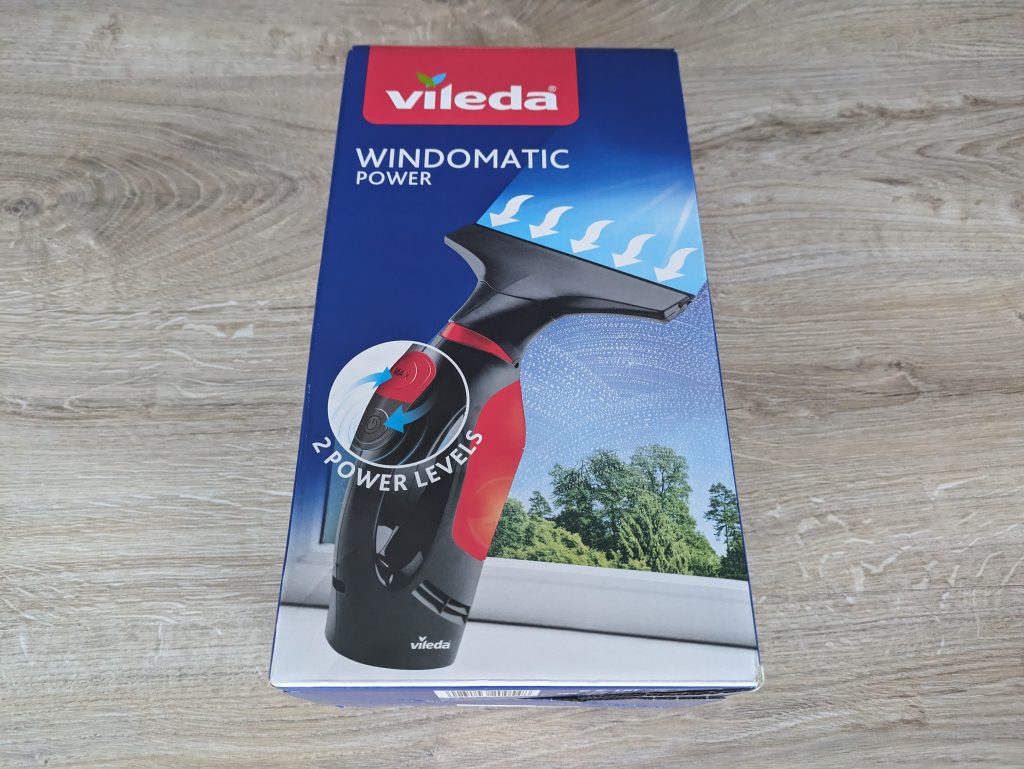 Verpackung des Vileda Windomatic Power Fenstersaugers von vorne