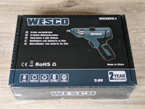Verpackung des WESCO WS2013 WS2103.1 CSD40Q Akkuschraubers von vorne