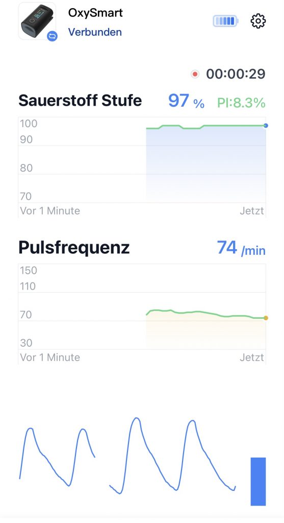 ViATOM OXYSMART PC 60 FW Pulsoximeter App Messwerte