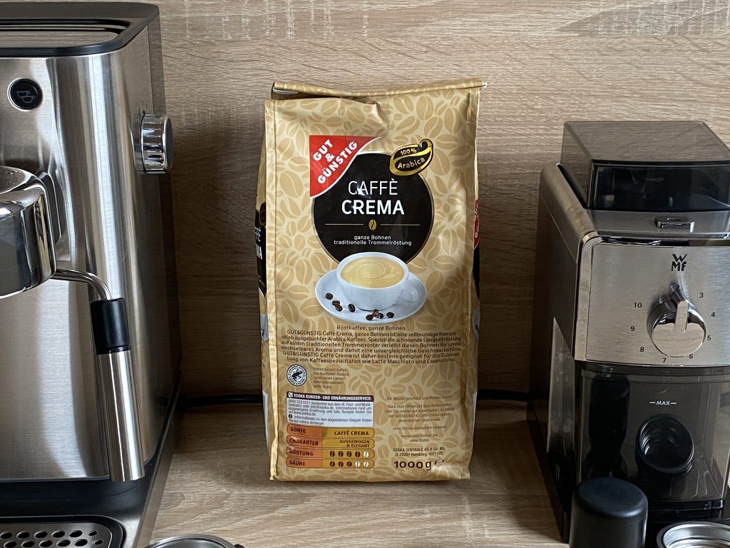 Gut & Günstig Caffè Crema Kaffeebohnen Verpackung