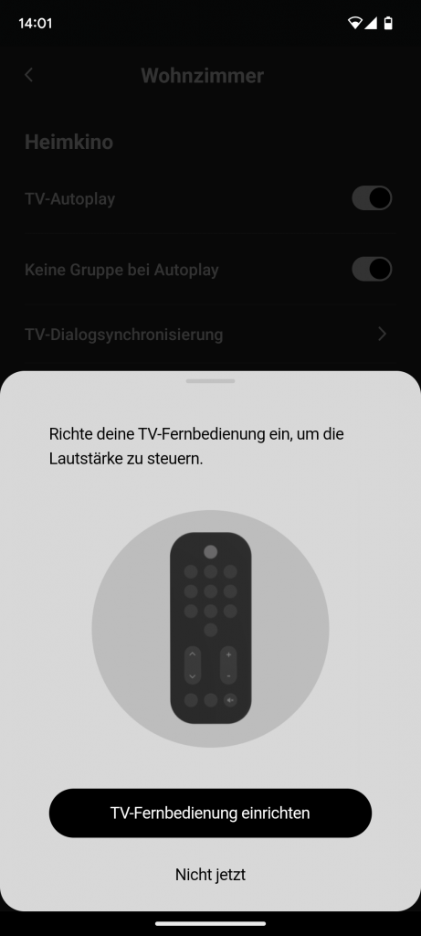 App, Einrichtung der Fernbedienung der Sonos Beam (Gen 2) Soundbar