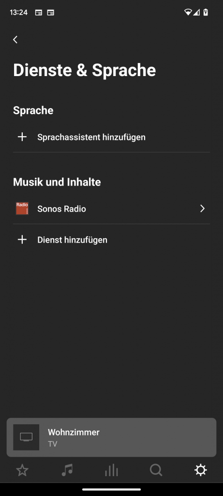 App, Einstellungen zu Diensten und Sprachassistenten der Sonos Beam (Gen 2) Soundbar