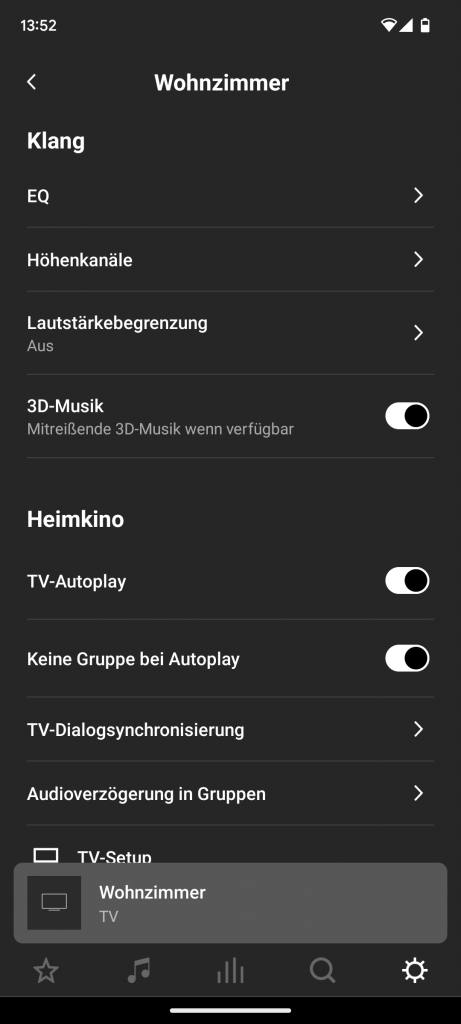 App, Klangeinstellungen der Sonos Beam (Gen 2) Soundbar