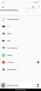 App, Quellenauswahl der Sony HT A5000 Soundbar
