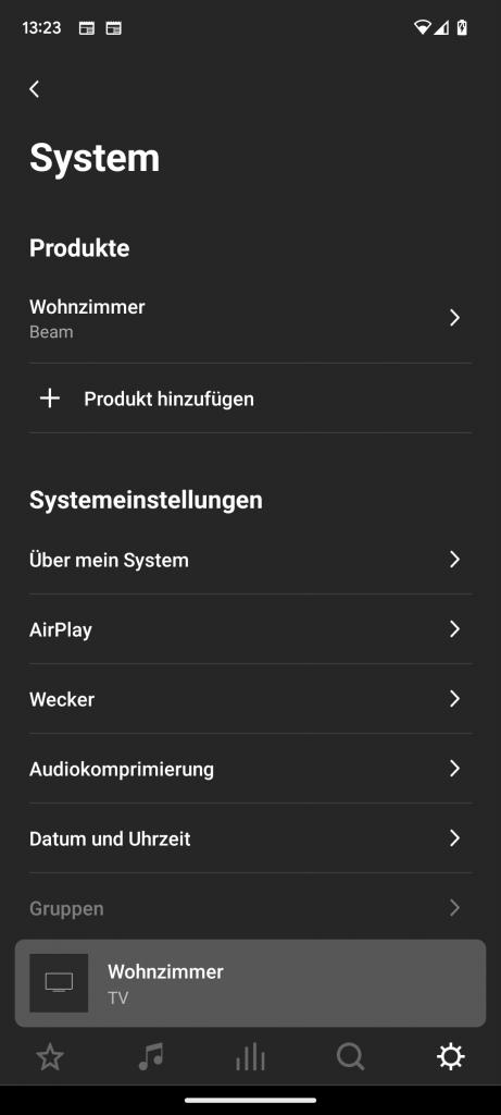 App, Systemeinstellungen der Sonos Beam (Gen 2) Soundbar