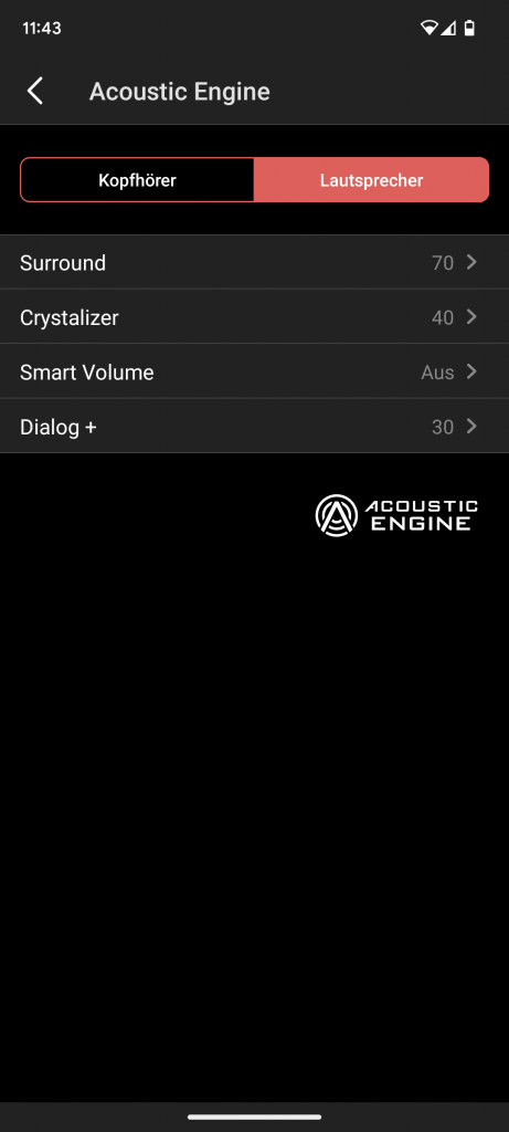 App der Creative Soundblaster Katana V2 Soundbar, Acoustic Engine