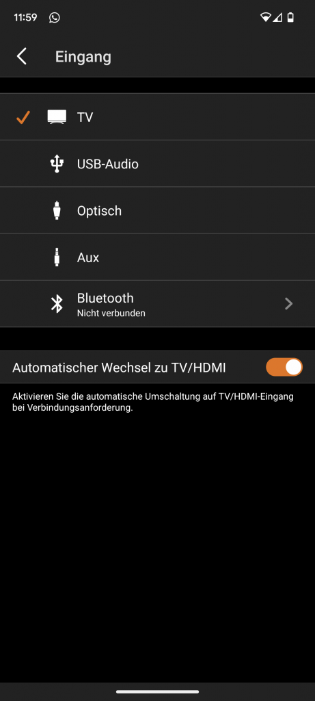 App der Creative Soundblaster Katana V2 Soundbar, Eingang