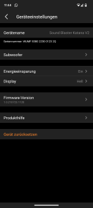 App der Creative Soundblaster Katana V2 Soundbar, Einstellungen