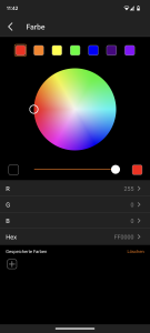 App der Creative Soundblaster Katana V2 Soundbar, Farbwauswahl der RGB-Beleuchtung