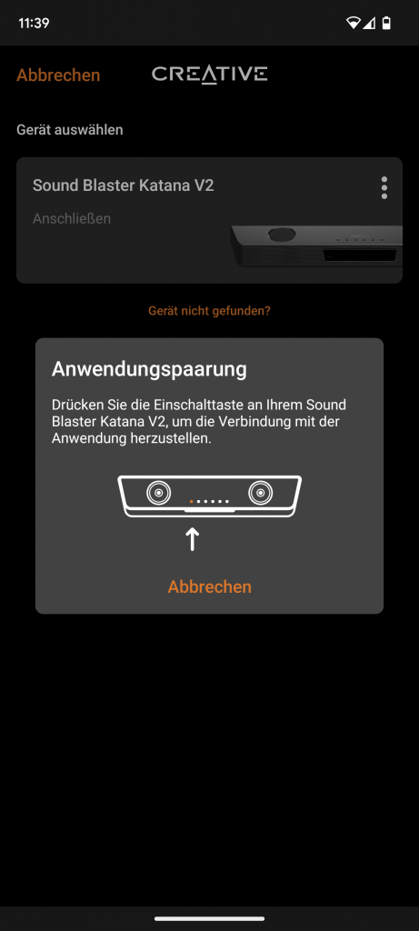 App der Creative Soundblaster Katana V2 Soundbar, Pairing