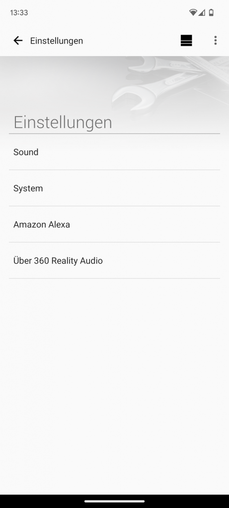 App der Sony HT A7000 Soundbar Ansicht der Einstellungen