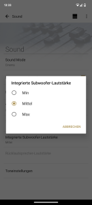 App der Sony HT A7000 Soundbar, Bass-Einstellungen