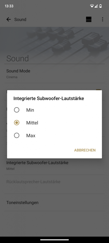App der Sony HT A7000 Soundbar, Bass-Einstellungen