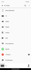 App der Sony HT A7000 Soundbar, zweite Ansicht der Quellen
