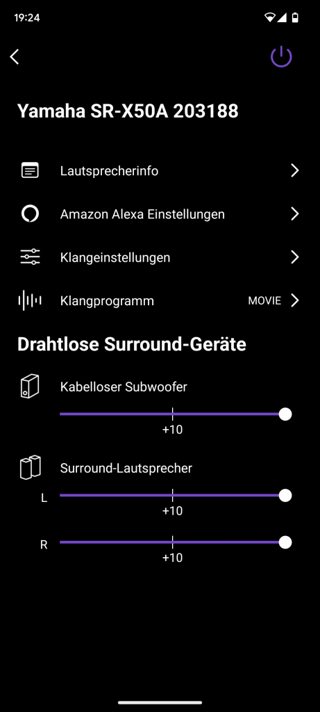 App der Yamaha True X Bar 50A Soundbar, Lautsprechereinstellungen