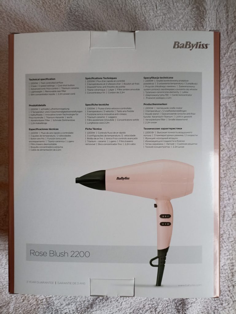 BaByliss 5337PRE Haartrockner, Verpackung Rückseite