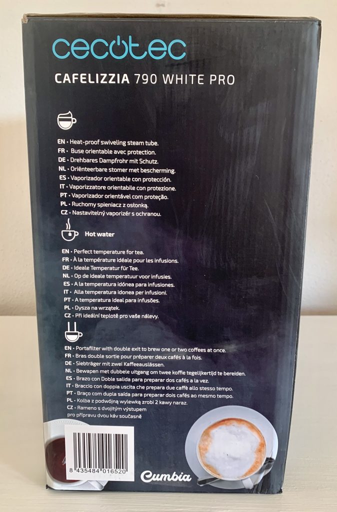 Cecotec Cafelizzia 790 White Siebträgermaschine im Karton von der rechten Seite
