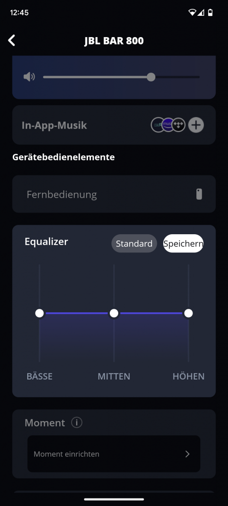 Equalizer in der App der JBL Bar 800 Soundbar