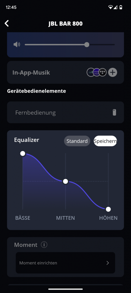 Equalizer in der App der JBL Bar 800 Soundbar zweite Ansicht