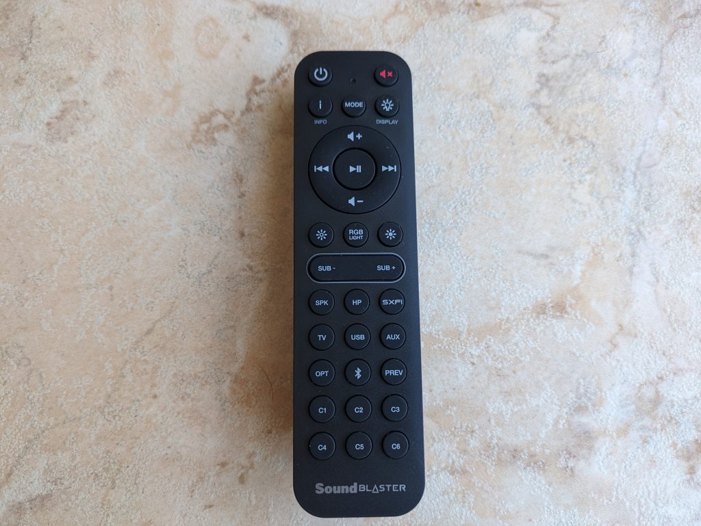 Fernbedienung der Creative Soundblaster Katana V2 Soundbar von oben