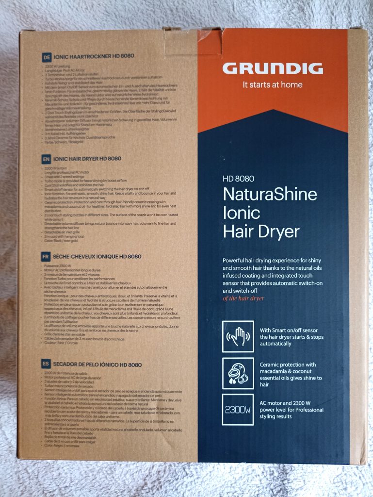 GRUNDIG Naturashine HD 8080 Haartrockner, Verpackung Rückseite