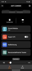 Hauptbildschirm der App der Creative SXFI CARRIER Soundbar