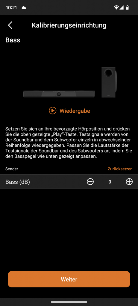Kalibrierung der Creative SXFI CARRIER Soundbar in der App, Bass