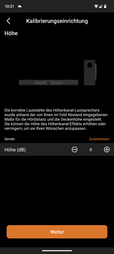 Kalibrierung der Creative SXFI CARRIER Soundbar in der App, Höhen