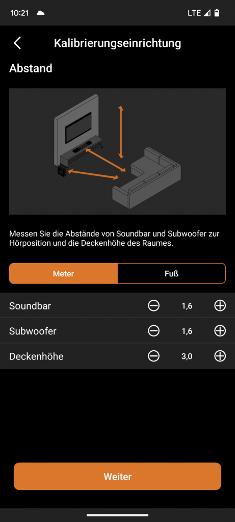 Kalibrierung der Creative SXFI CARRIER Soundbar in der App, erste Ansicht