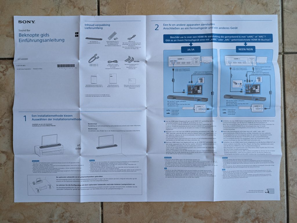 Kurzanleitung der Sony HT A5000 Soundbar von vorne
