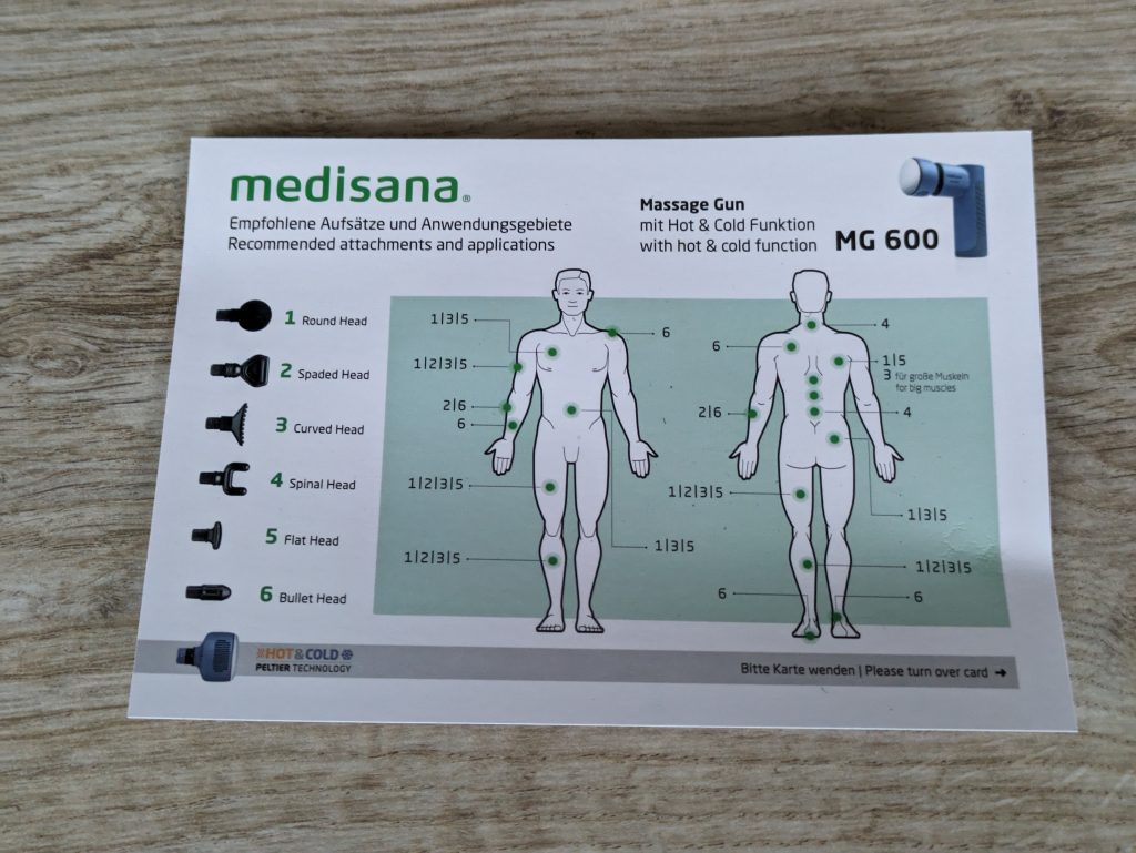 Nutzungsempfehlung der Medisana MG600 Massagepistole