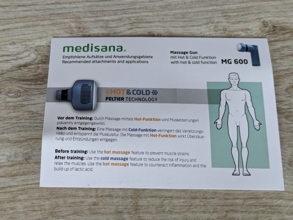 Nutzungsempfehlung der Medisana MG600 Massagepistole, Rückseite