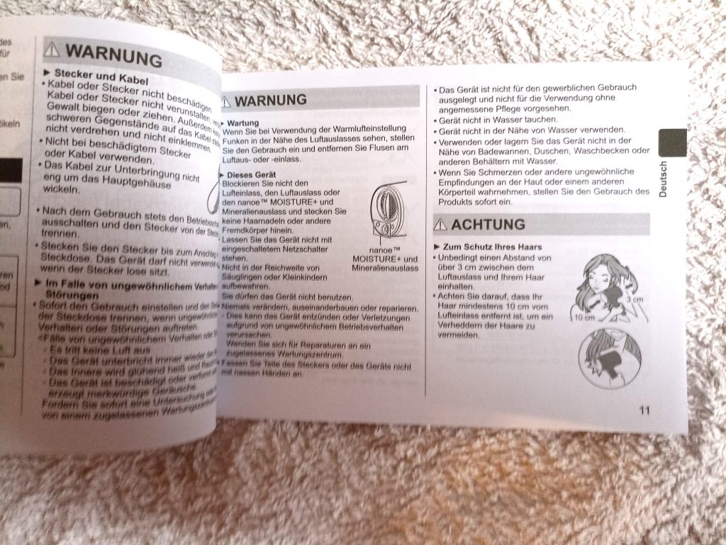 Panasonic EH-NAOJ Haartrockner, Blick in die Gebrauchsanweisung