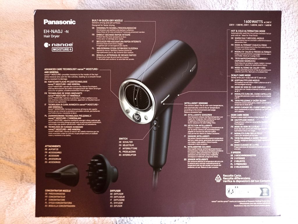 Panasonic EH-NA0J Haartrockner, Verpackung Rückansicht