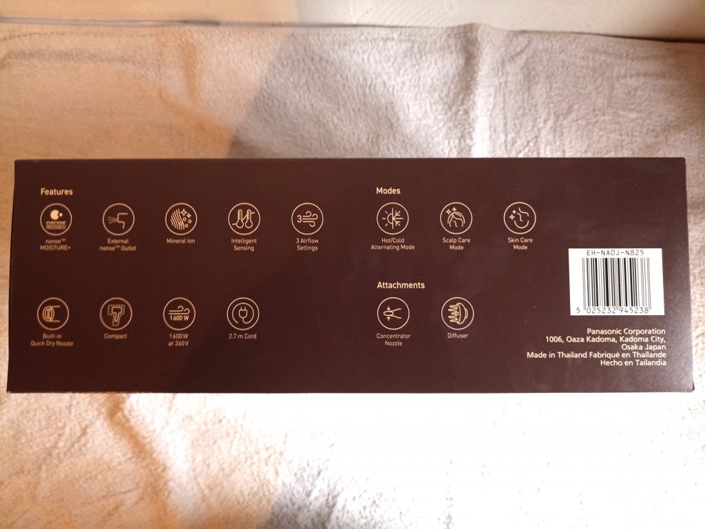 Panasonic EH-NA0J Haartrockner. Verpackung Seitenansicht