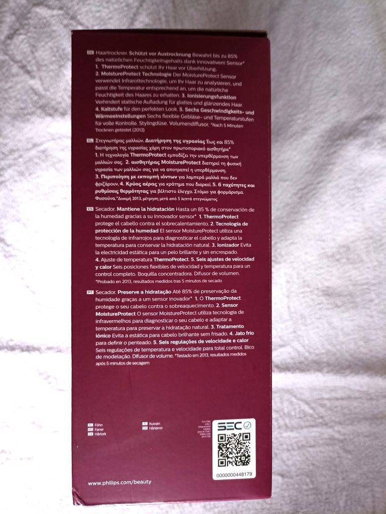 Philips DryCare Prestige HP8280 00 Haartrockner, Verpackung Seitenansicht 1