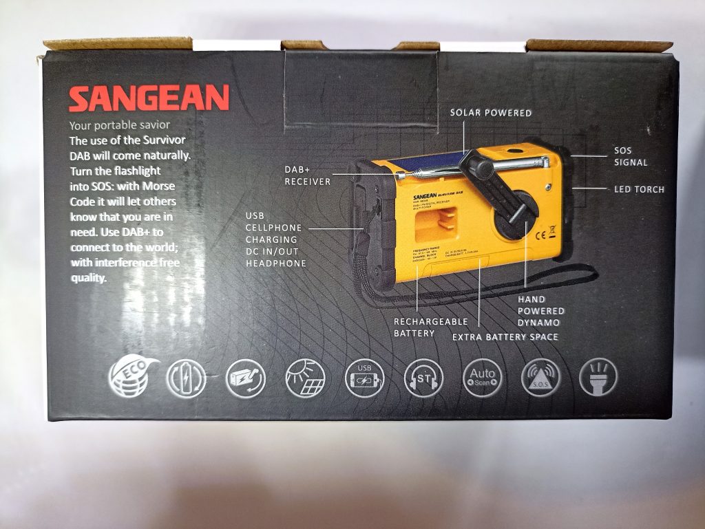 Sangean MMR88 DAB Kurbelradio, Verpackung Rückseite