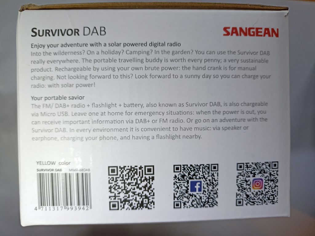 Sangean MMR88 DAB Kurbelradio, Verpackung Seitenansicht 1