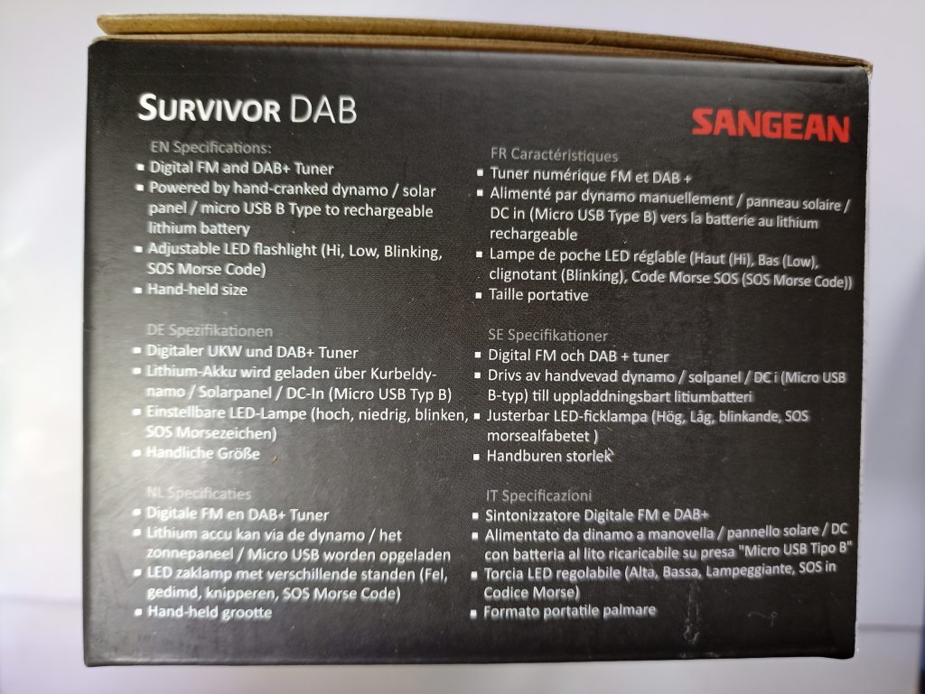 Sangean MMR88 DAB Kurbelradio, Verpackung Seitenansicht 2
