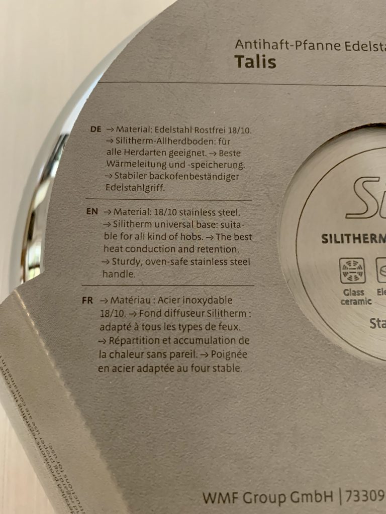 Silit Talis Pfanne Verpackunginformationen auf der Rückseite Teil 1