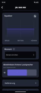 Soundeinstellungen der JBL Bar 800 Soundbar in der App, erste Ansicht