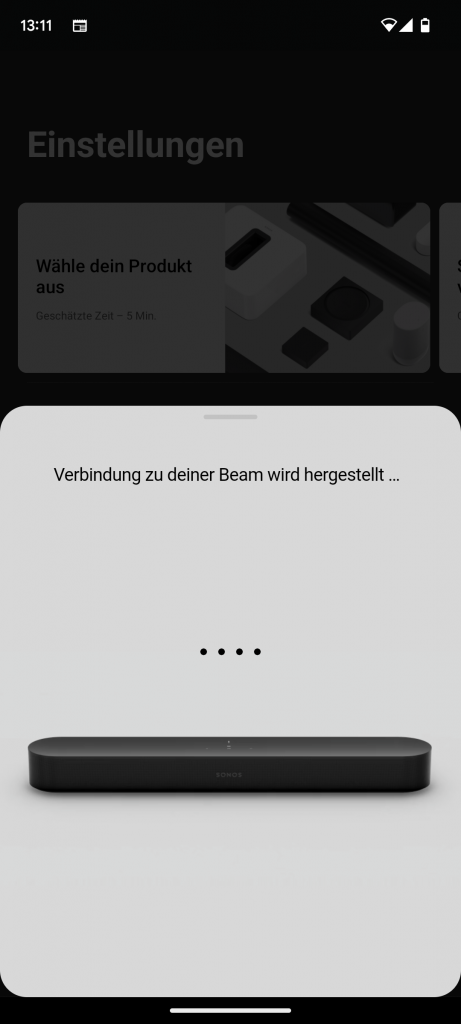 Verbindungsaufbau der Sonos Beam (Gen 2) Soundbar in der App