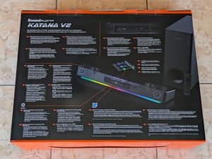Verpackung der Creative Soundblaster Katana V2 Soundbar von hinten