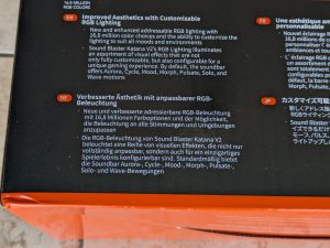 Verpackung der Creative Soundblaster Katana V2 Soundbar von hinten, vierte Nahansicht