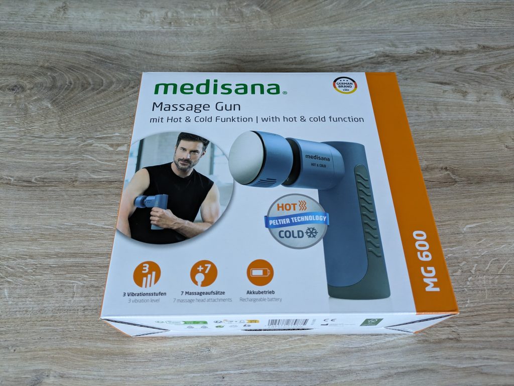 Verpackung der Medisana MG600 Massagepistole von vorne